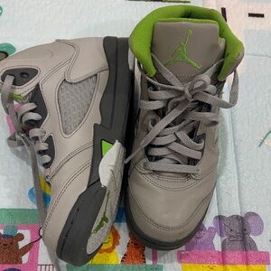 Kids Gray and Green Jordan Sneakers